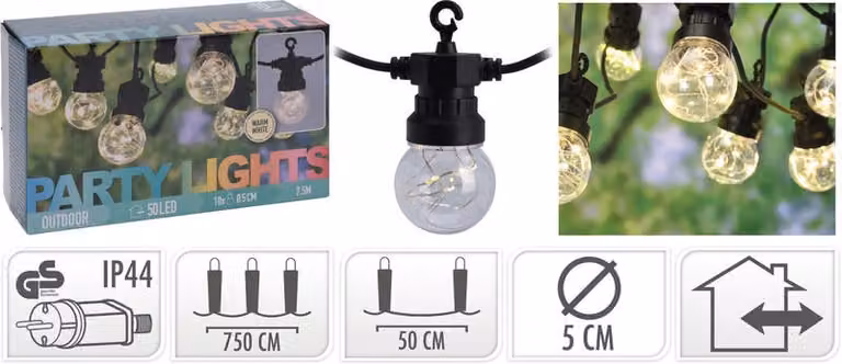 PROGARDEN Catena luminosa LED PARTY 10 lampadine 50LED KO-AXC100000