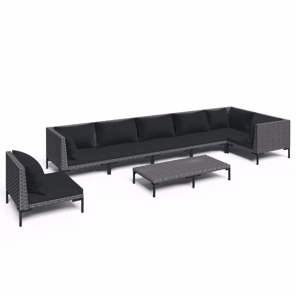 Divani da Giardino 8 pz con Cuscini in Polyrattan Grigio Scuro