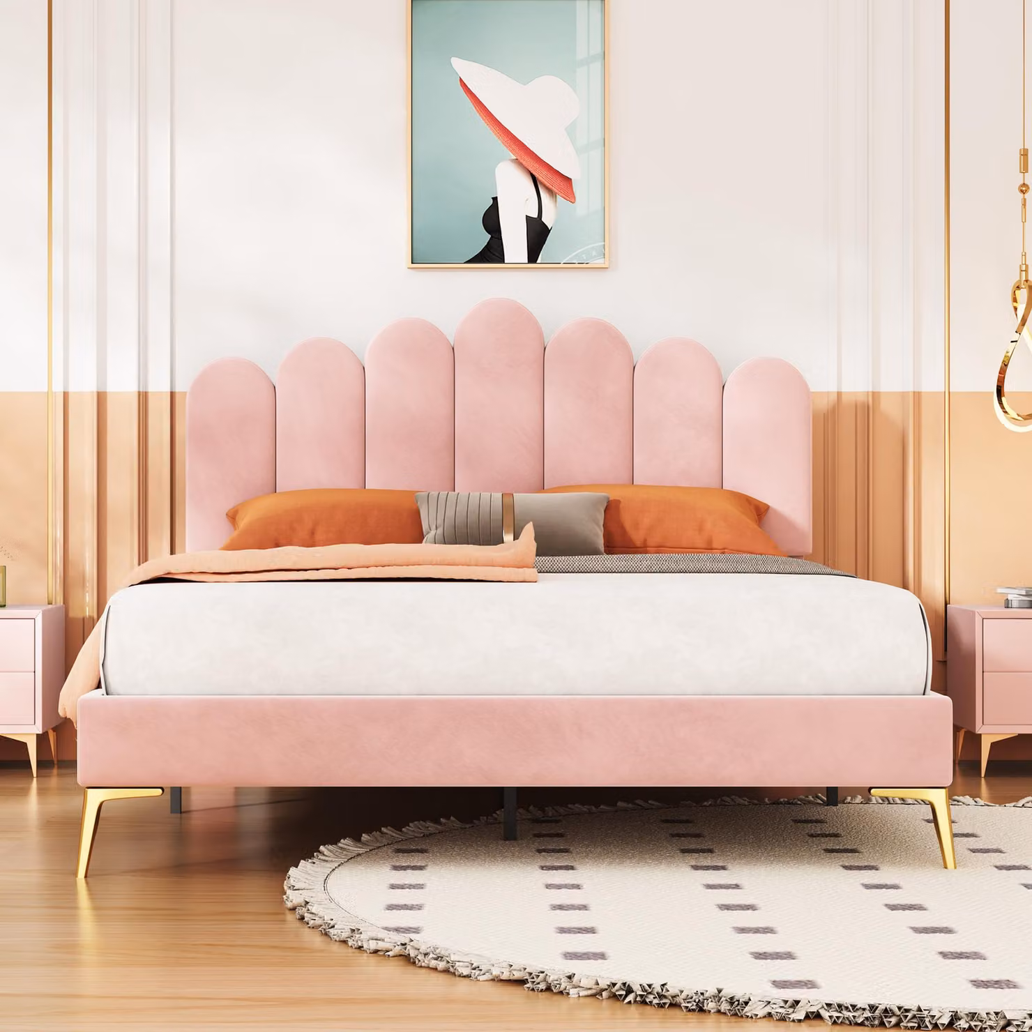 Letto imbottito letto matrimoniale 140 x 200 cm, struttura letto con testiera e rete a doghe, letto per adulti e ragazzi, rosa