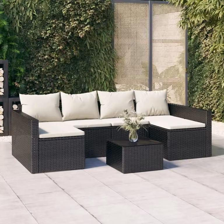The Living Store Set da salotto da giardino 2 pezzi con cuscini in rattan polivalente nero
