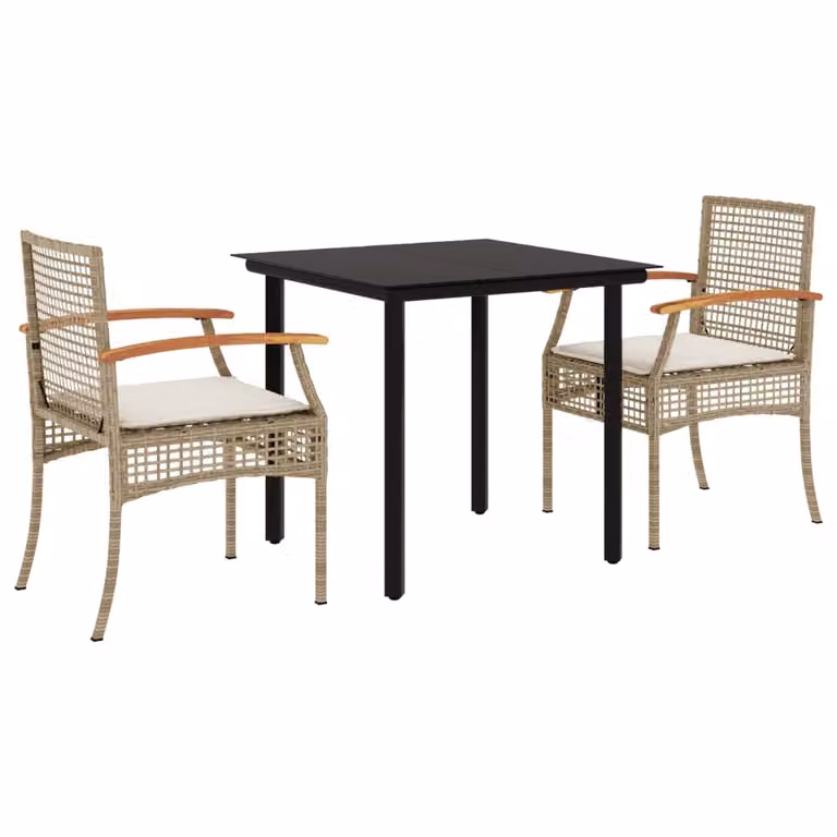 Set da Pranzo da Giardino 3 pz con Cuscini Beige in Polyrattan