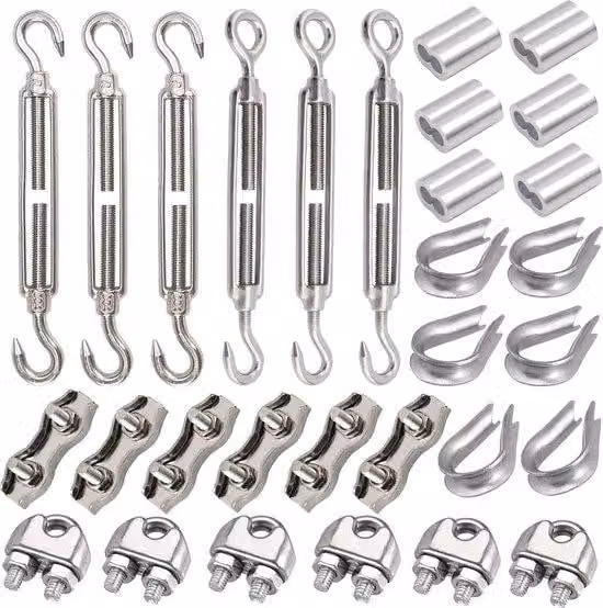 Set M5 da 30 pezzi con dadi tubolari in acciaio inossidabile, fermacavi da 3 mm in acciaio inossidabile, cavi da 3 mm e morsetti in alluminio da 3 mm per filo sabbiato per l'affilatura