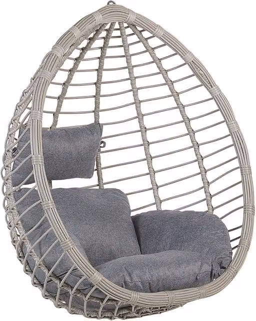Sedia sospesa a poltrona Beliani in rattan grigio e metallo con design a uovo in stile Boho per interni ed esterni