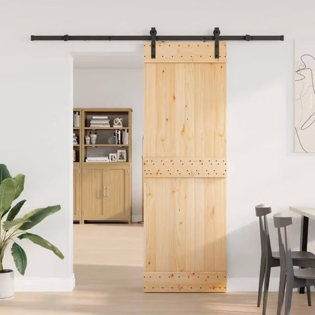 Porta scorrevole moderna vidaXL NARVIK in legno e acciaio, colore Naturale e Nero, L: 70 cm, H: 210 cm – 1