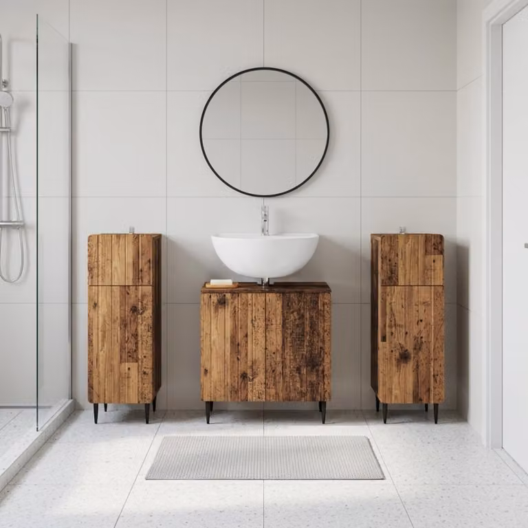 Set di mobili da bagno vidaXL ZWOLLE in 3 pezzi in legno color marrone antico