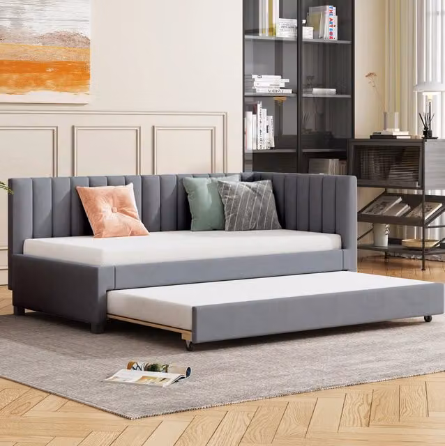 Divano letto 90x200 cm Estraibile; Velluto Grigio (Senza materasso)