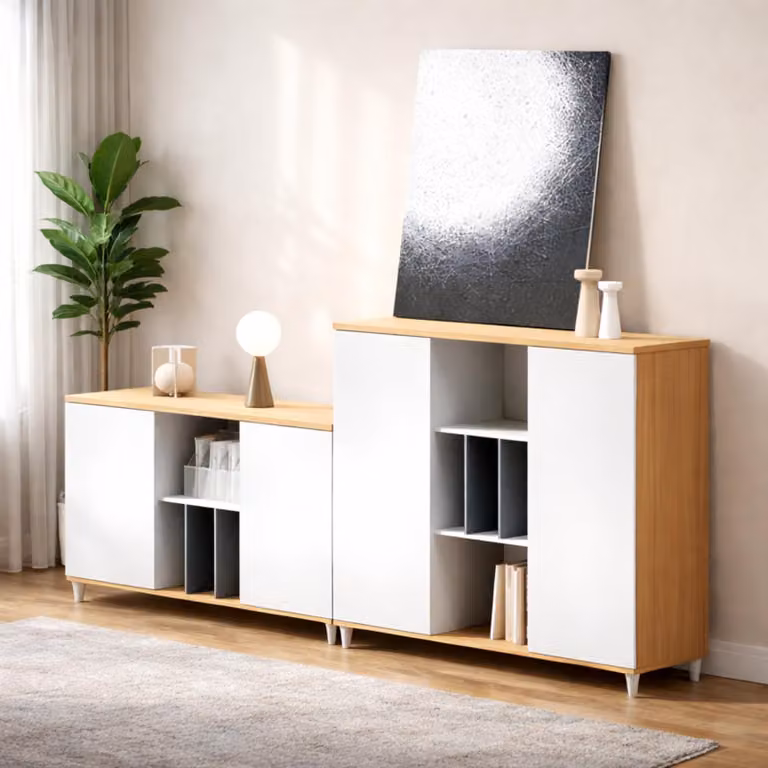Credenza moderna bianca effetto legno con spazio contenitivo - Mobili da soggiorno - Credenza
