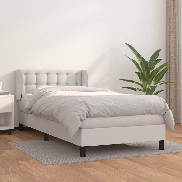 Giroletto a molle con materasso vidaXL in similpelle bianca, L/P/H: 190 x 90 x 88 cm
