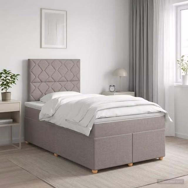 Letto box spring con materasso ibrido vidaXL in tessuto beige e grigio L/P: 120 x 200 cm