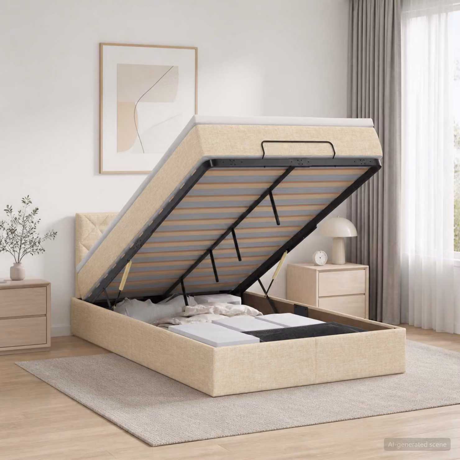 Letto ottomano con materasso vidaXL in tessuto beige L 120 x P 200 cm