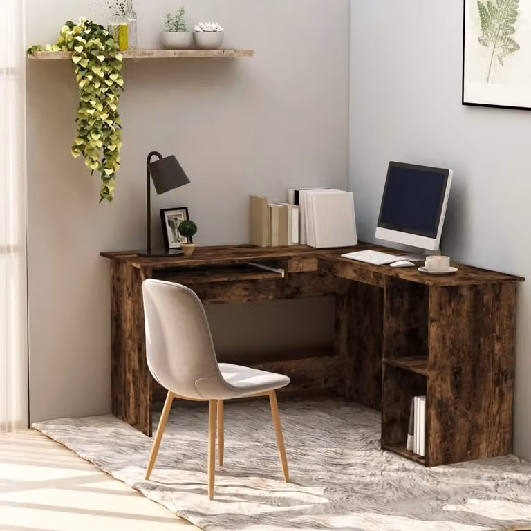 The Living Store Scrivania ad angolo in rovere fumé 120x140x75 cm Materiale in legno