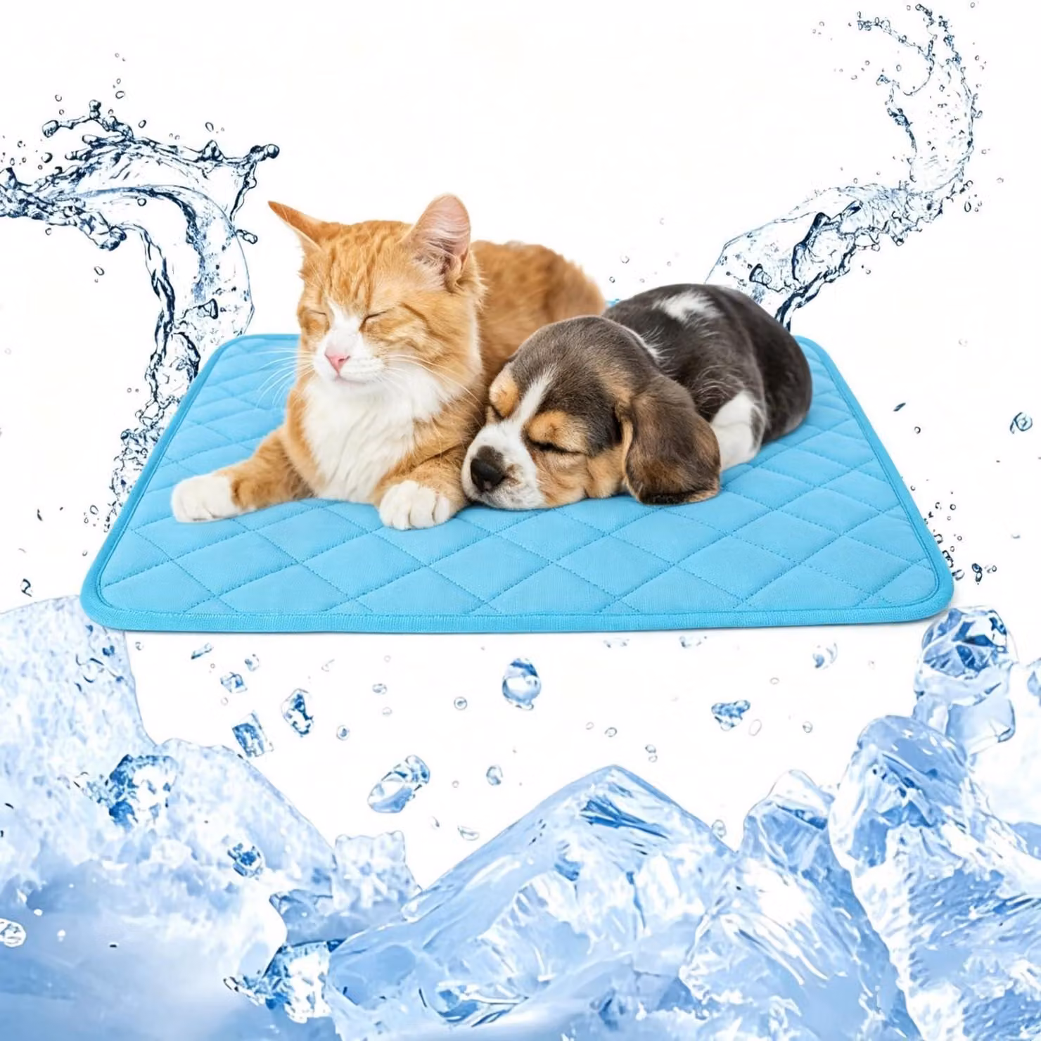 Tappetino refrigerante per cani e gatti, 50 x 40 cm, colore blu, lavabile, auto-refrigerante