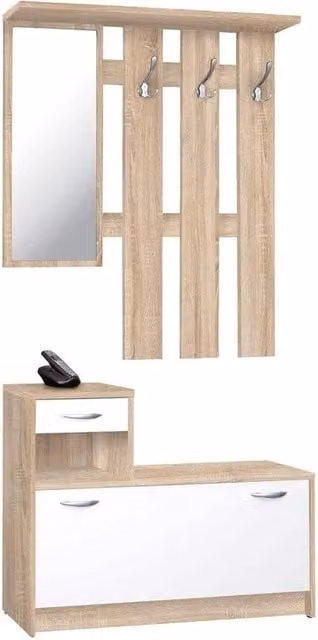 Set Mobili Ingresso Moderno Bakaji Bianco con Specchio Panca Scarpiera e Appendiabiti H: 180 cm, L: 100 cm, P: 24 cm