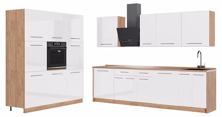 Cucina componibile Vicco Fame-Line Bianco lucido/Rovere dorato 460 cm, PL Rovere, Model 63806