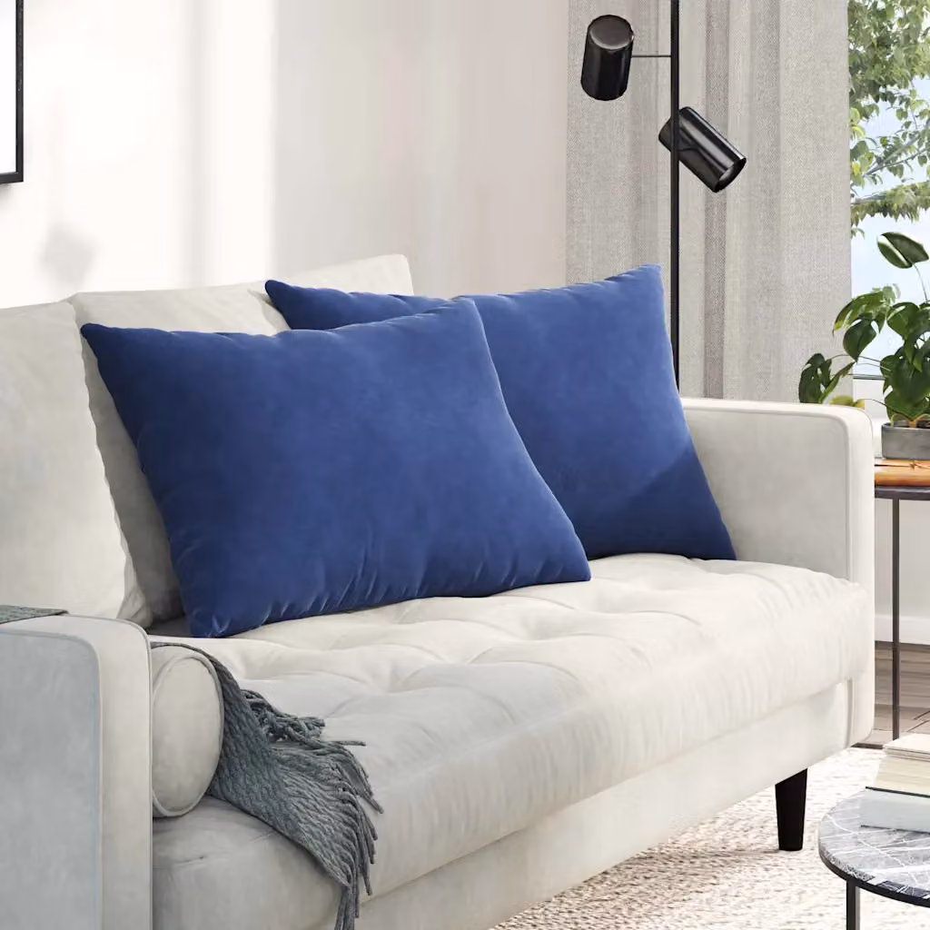 Set di 2 cuscini da divano vidaXL in tessuto di velluto a coste blu, forma rettangolare, L 70 cm x P 50 cm