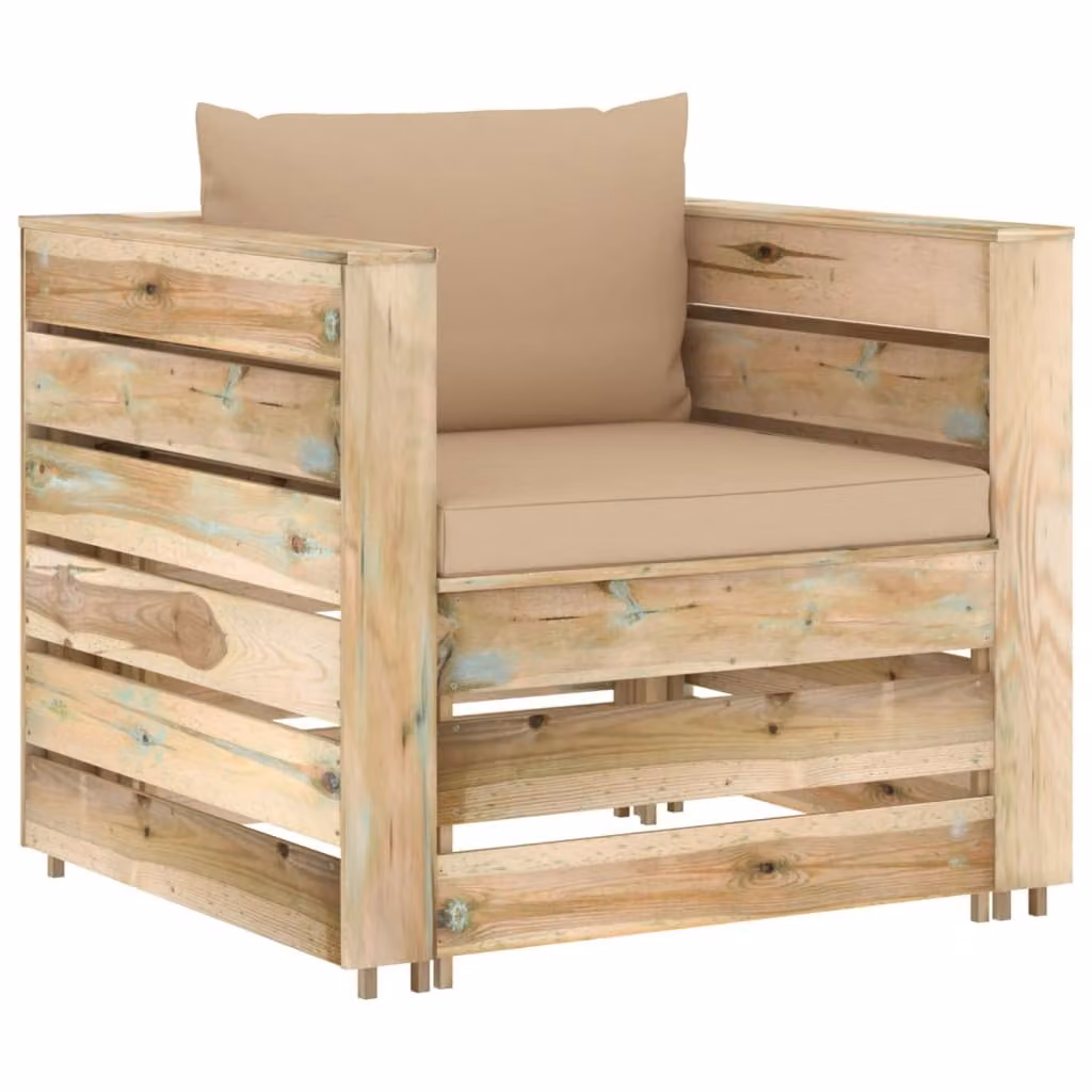 set da giardino 2 pezzi con cuscini Verde Legno impregnato