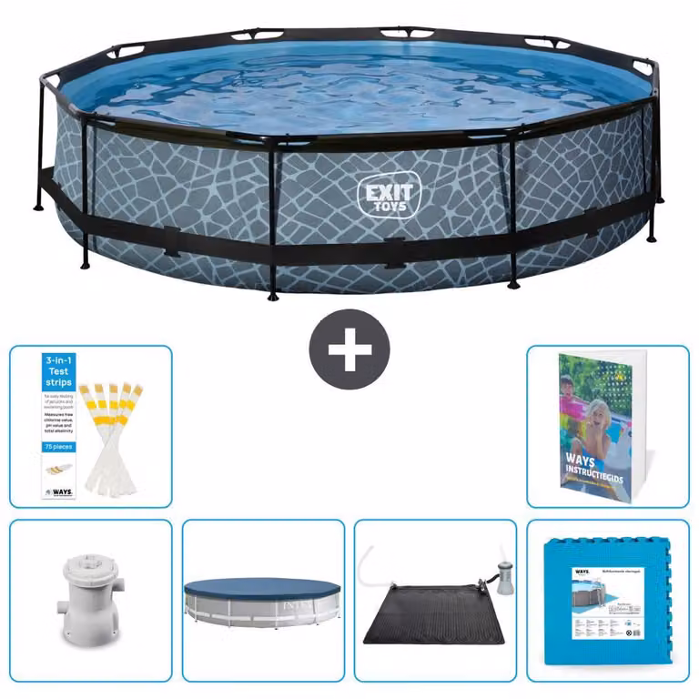 Piscina a sfioro "Exit Pool Rund" - Design effetto pietra - 360x76 cm - 5 pezzi - Modello S273