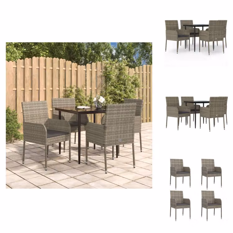 vidaXL Set da pranzo da giardino 5 pezzi con cuscini in poly rattan nero e grigio - Set di mobili da giardino