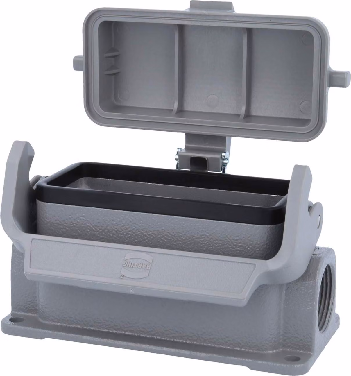 HARTING Han 16B Base bassa, 1xM25 uscita cavo laterale, con 1 staffa longitudinale con cappuccio protettivo in plastica - 1