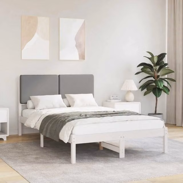 Letto moderno con testiera rivestita in tessuto grigio vidaXL in legno di pino L: 140,5 cm, P: 195,5 cm, H: 84,5 cm – 1
