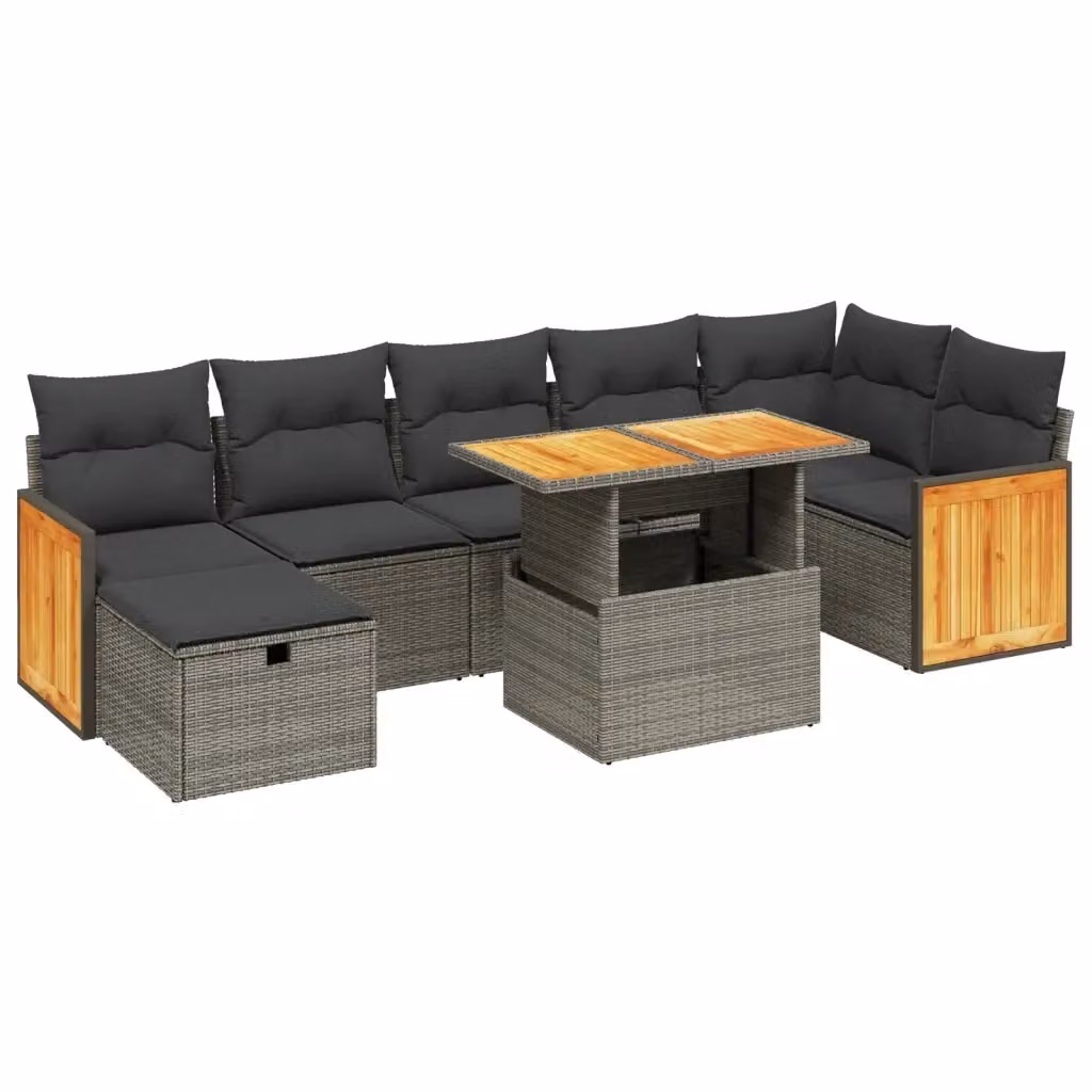 vidaXL Set Divano da Giardino 8 pz in Polyrattan Grigio con Cuscini Imbottiti e Tavolino – 2