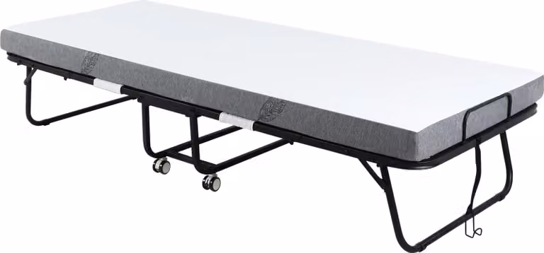 Fortuna Lai Letto pieghevole per ospiti con rotelle, acciaio+schiuma, bianco+nero, 200x75x42,5 cm