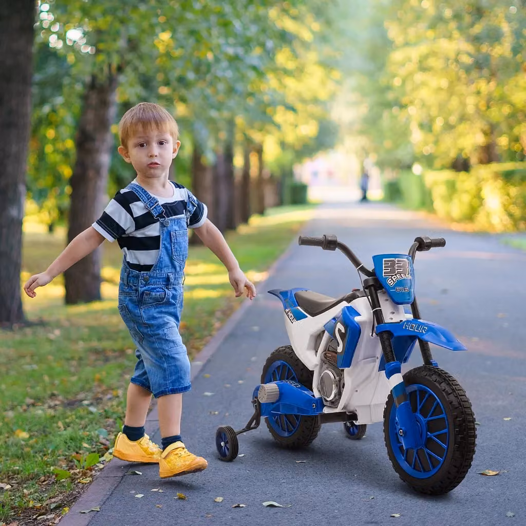EasyComfort Moto da Cross Elettrica per Bambini da 3-5 Anni con Batteria 12V Ricaricabile e Rotelline Rimovibili, L: 106.5 cm, P: 51.5 cm, H: 68 cm, Blu – 2