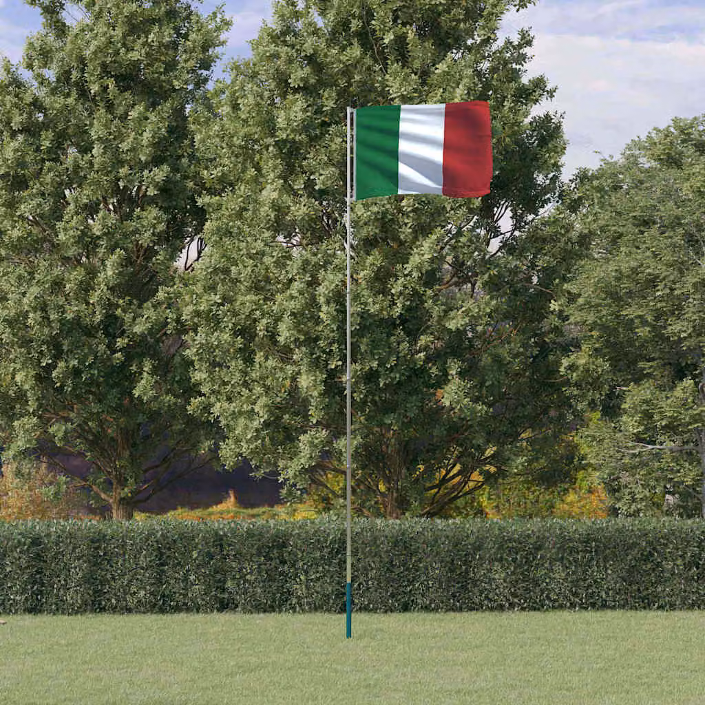 Asta e Bandiera Italia vidaXL in Alluminio Argento e Poliestere Multicolore, Altezza: 5,5 m
