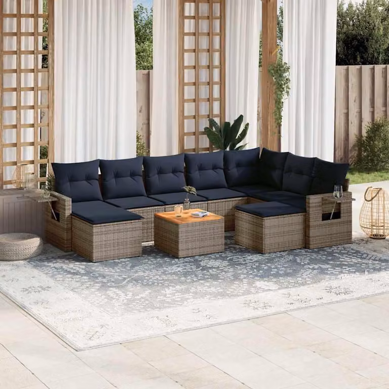 Maison Exclusive - Set divano da giardino 10 pezzi con cuscini, grigio, polyrattan