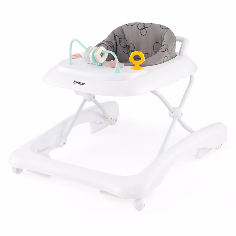Girello pieghevole Costway per bambini con sedile imbottito in schiuma e centro attività sensoriale, Grigio e Bianco