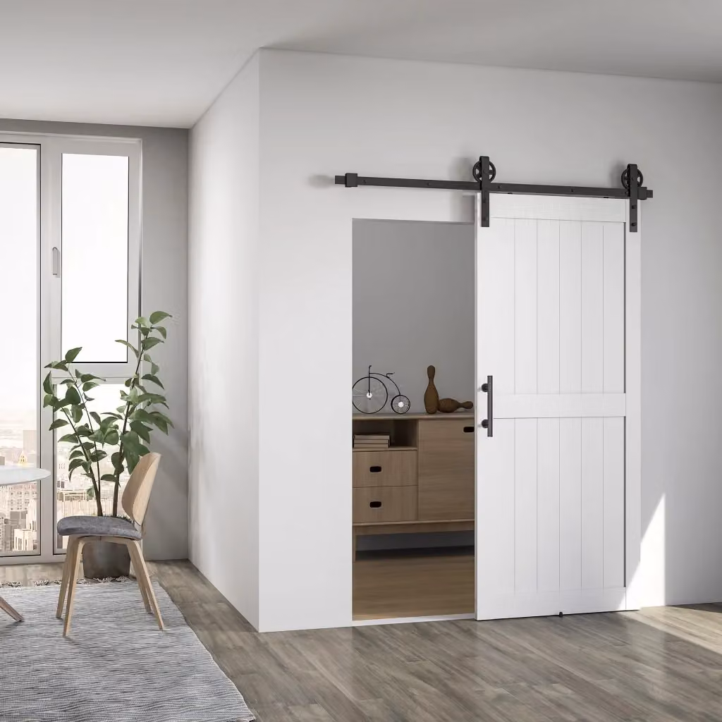 Porta Scorrevole in Stile Country Giordanoshop in Legno e Acciaio, Bianco e Nero, L: 91,5 cm, H: 213,4 cm – 2