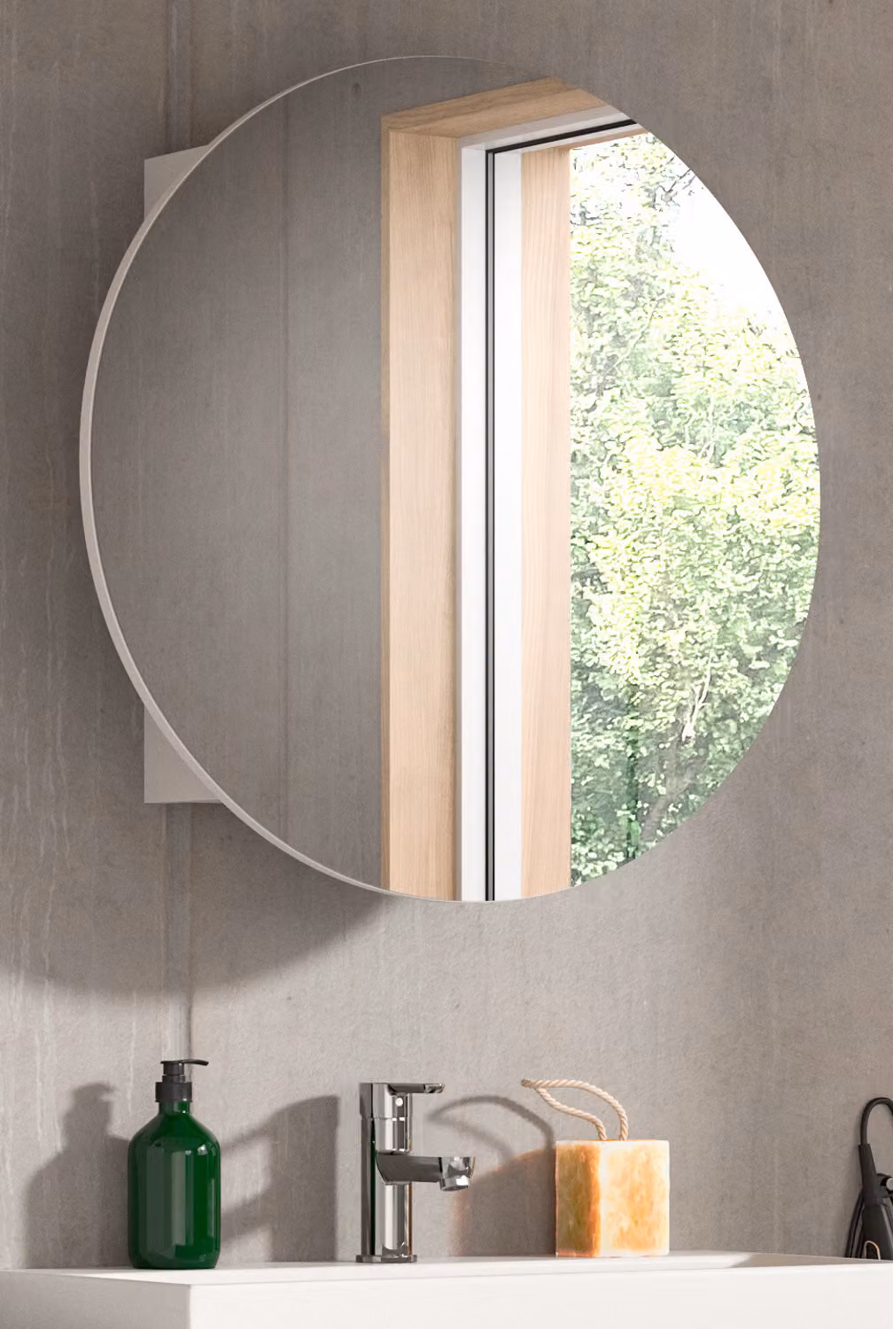 Mobile da bagno a specchio "Roove" bianco Mobile da bagno rotondo con chiusura ammortizzata