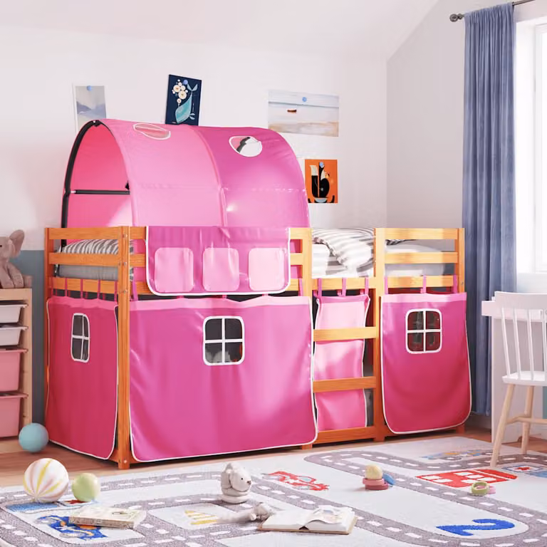 vidaXL Letto a Castello per Bambini in Legno di Pino Rosa e Marrone L/P/H: 190 x 90 x 165 cm