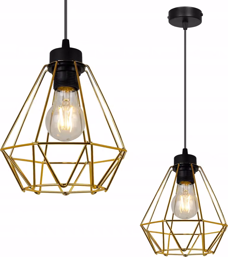 Light-Home Corral lampada a sospensione - Lampada da soffitto industriale - Lampada a sospensione in metallo - 1 lampadina, nero e oro