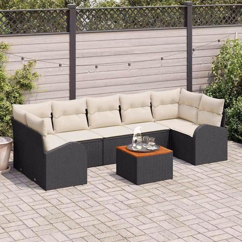 Maison Exclusive - Set Divano da Giardino 8 pcs Nero e Crema polyrattan