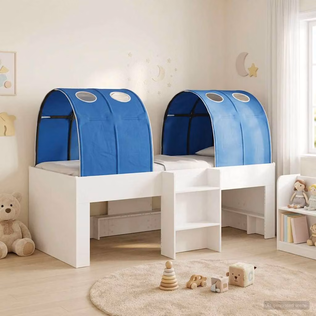 Letto per bambini vidaXL con tunnel, Bianco e Blu, in legno ingegnerizzato, L: 120 cm, P: 193 cm, H: 111 cm