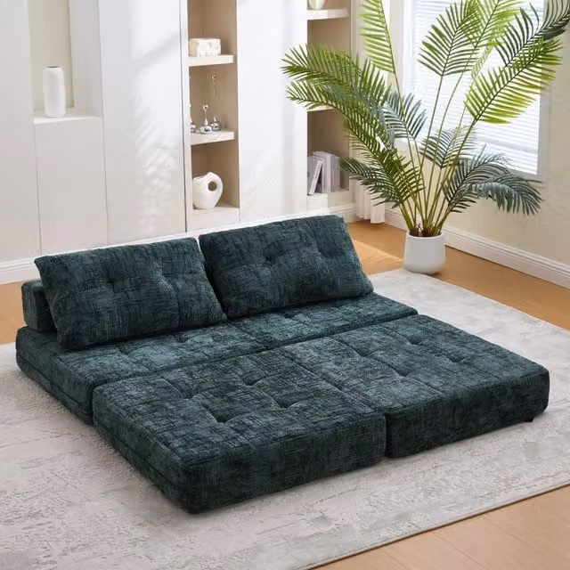 Divano letto pieghevole OKWISH in velluto verde con cuscini in schiuma ad alta densità