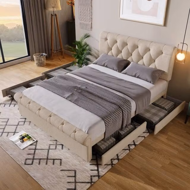 Letto Matrimoniale Imbottito con Cassetti ¨C MINIMAL ¨C 140x200, Testiera Regolabile