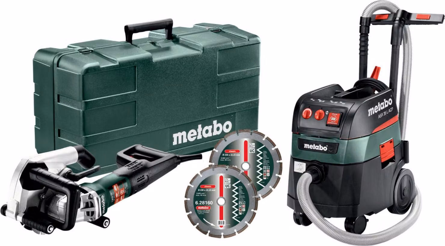 Metabo MFE 40 wall chaser + set di aspirapolvere multiuso ASR 35 L ACP + 2 dischi diamantati Classic UC; valigetta in plastica