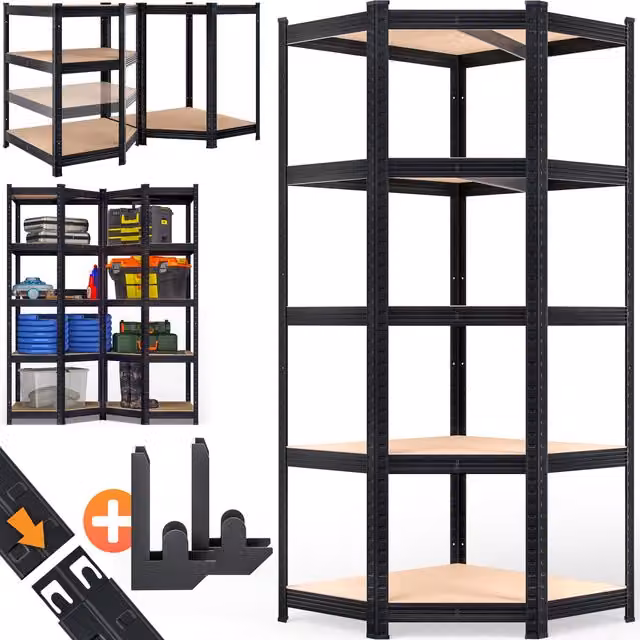 Scaffalatura industriale Monzana in metallo e MDF nera con ripiani regolabili H 180 cm x L 70 cm x P 40 cm