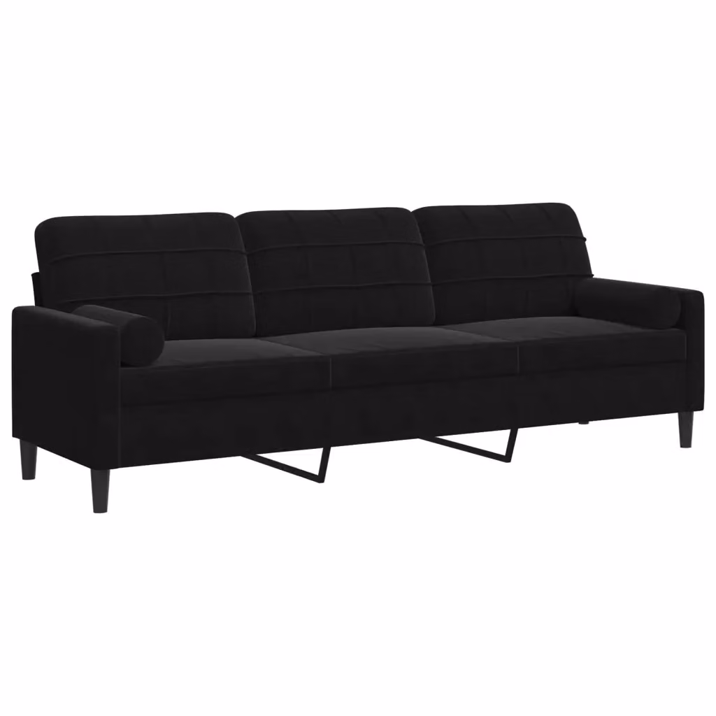 vidaXL Divano a 3 Posti Moderno in Velluto Nero con Cuscini e Coperture Rimovibili L: 226 cm, P: 80 cm, H: 77 cm – 2