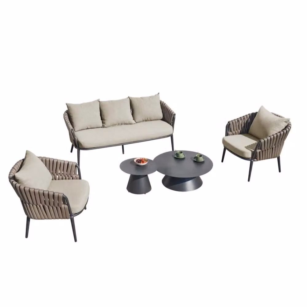 Set da salotto da esterno Simo Effezeta Italia colore beige con divano a 2 posti, poltrona lounge e tavolino da caffè in alluminio verniciato a polvere e cuscini inclusi – 2