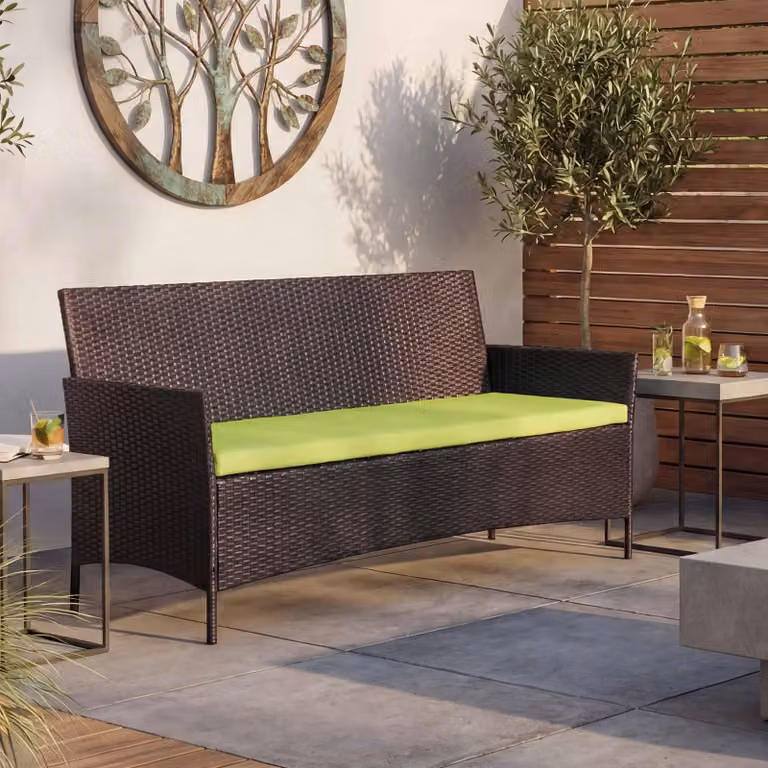 panchina da giardino a 3 posti in poly-rattan Halden, panca ~ marrone screziato, cuscini verdi