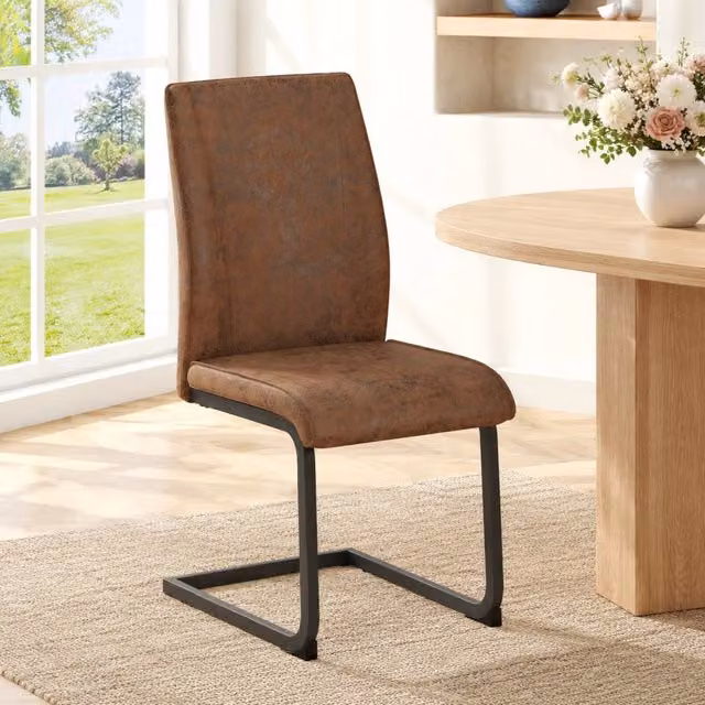 Sedia da pranzo moderna Mivray in tessuto e similpelle marrone con struttura in metallo nero per cucina e sala da pranzo – 1