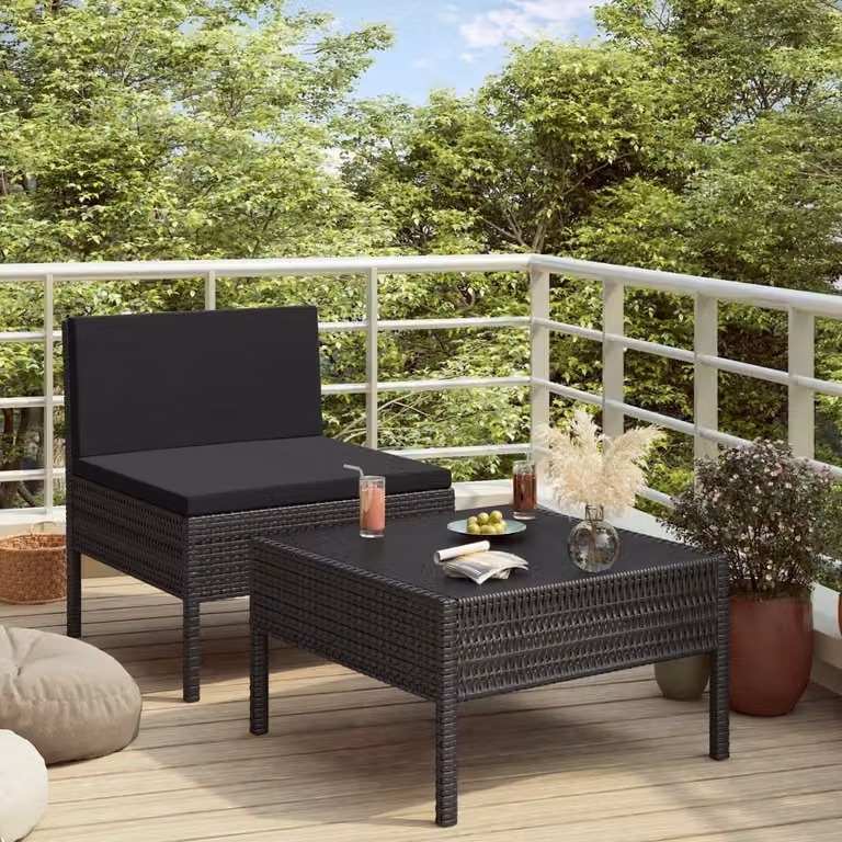 Maison Exclusive - Set da giardino a 2 pezzi con cuscini in rattan sintetico nero