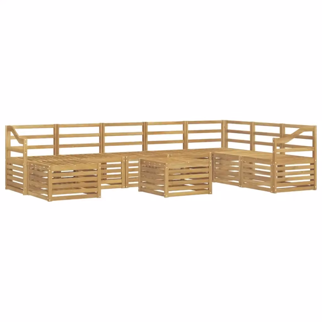 Set di divani da esterno a L vidaXL in legno di acacia massello con cuscini bianchi e marroni, composto da 9 pezzi con tavolino da caffè e pouf – 2