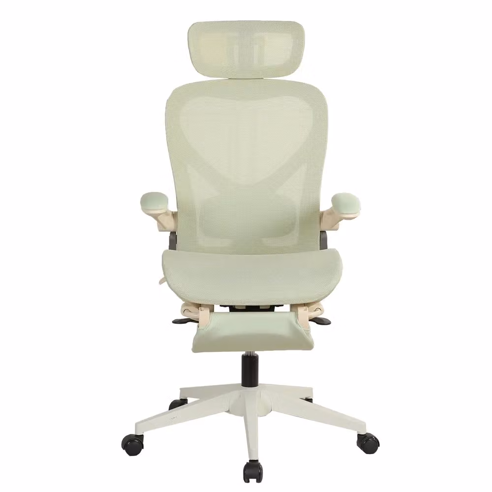 Sedia da ufficio ergonomica Minimal verde con braccioli e poggiatesta in tessuto e plastica – 2