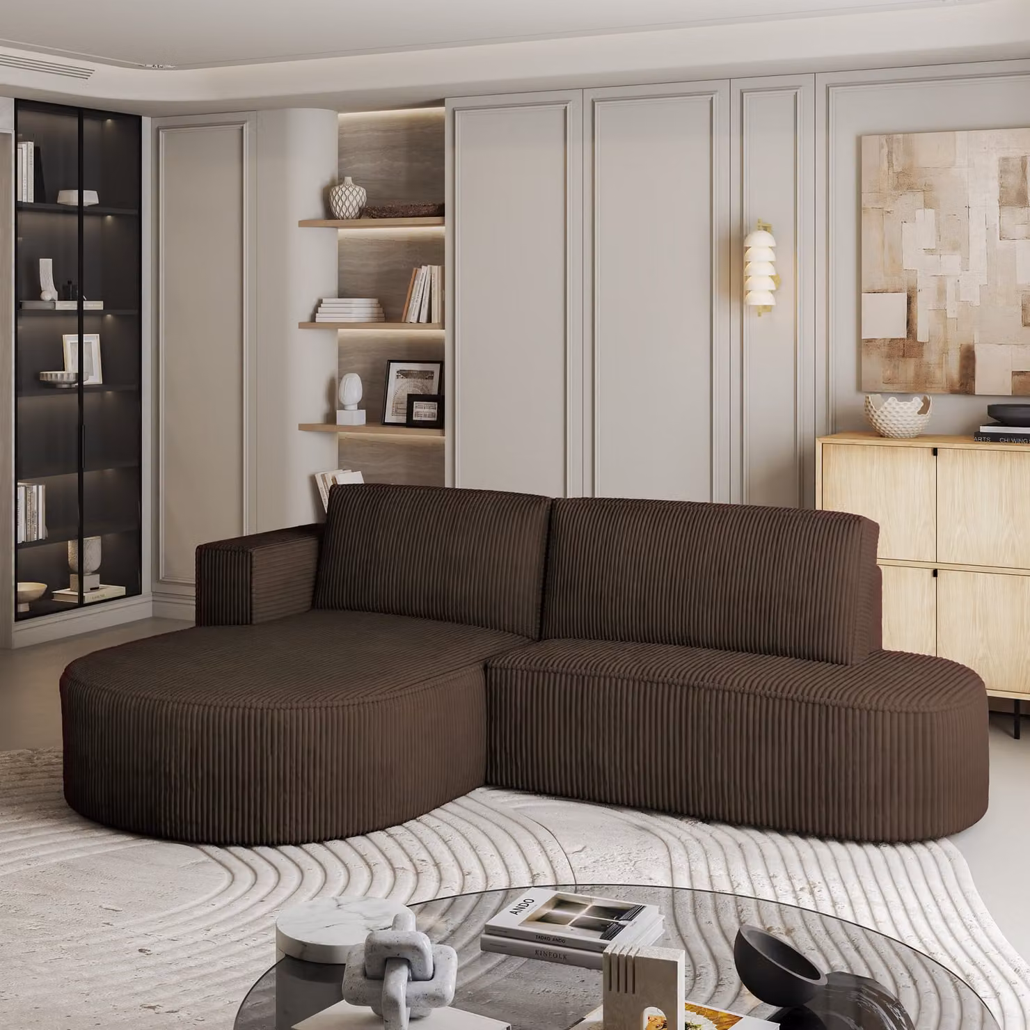 Masseno CORTIO P L-S divano angolare con funzione letto a L, divano con box letto, divano da soggiorno, divano, divano, divano letto, set di divani - marrone, POSO 06