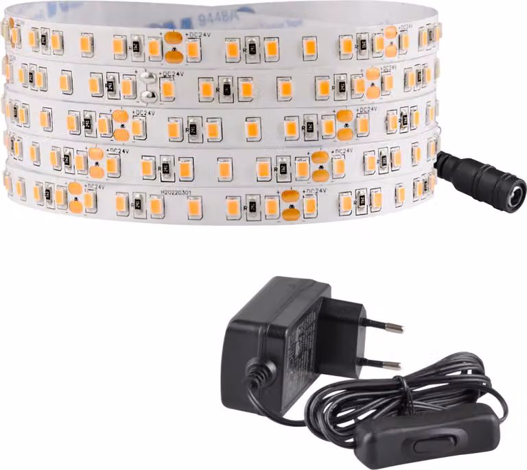 Set LED a striscia 24 V, 5 m, IP20, 2700 K, alimentatore, interruttore ON/OFF 319210 Polux