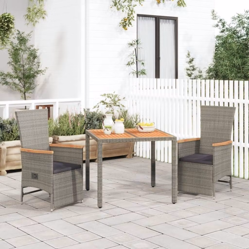 Maison Exclusive - Set da pranzo da giardino 3 pezzi con cuscini grigio in polyrattan